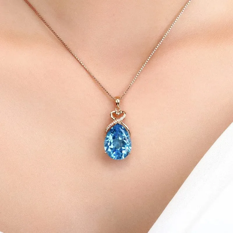 Echt 14 K Rose Gold 3 Karat Saphir Stein Anhänger Frauen Natürlichen Blauen Saphir Edelstein 14 K Rose Gold Halskette Schmuck Anhänger
