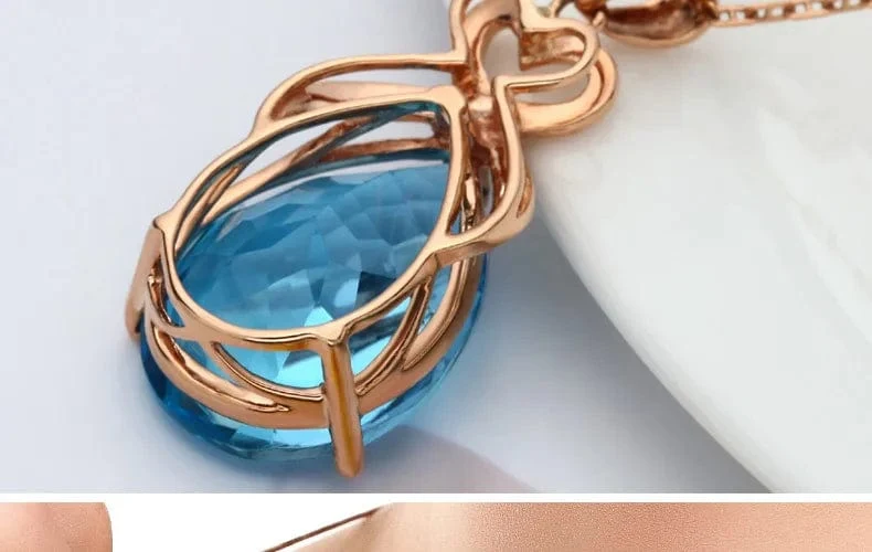 Echt 14 K Rose Gold 3 Karat Saphir Stein Anhänger Frauen Natürlichen Blauen Saphir Edelstein 14 K Rose Gold Halskette Schmuck Anhänger