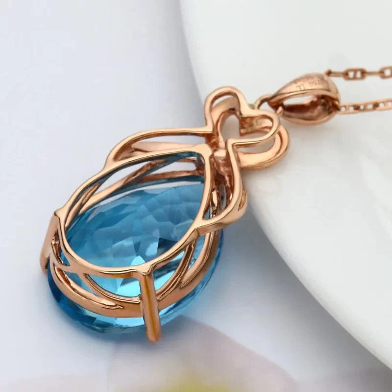 Echt 14 K Rose Gold 3 Karat Saphir Stein Anhänger Frauen Natürlichen Blauen Saphir Edelstein 14 K Rose Gold Halskette Schmuck Anhänger