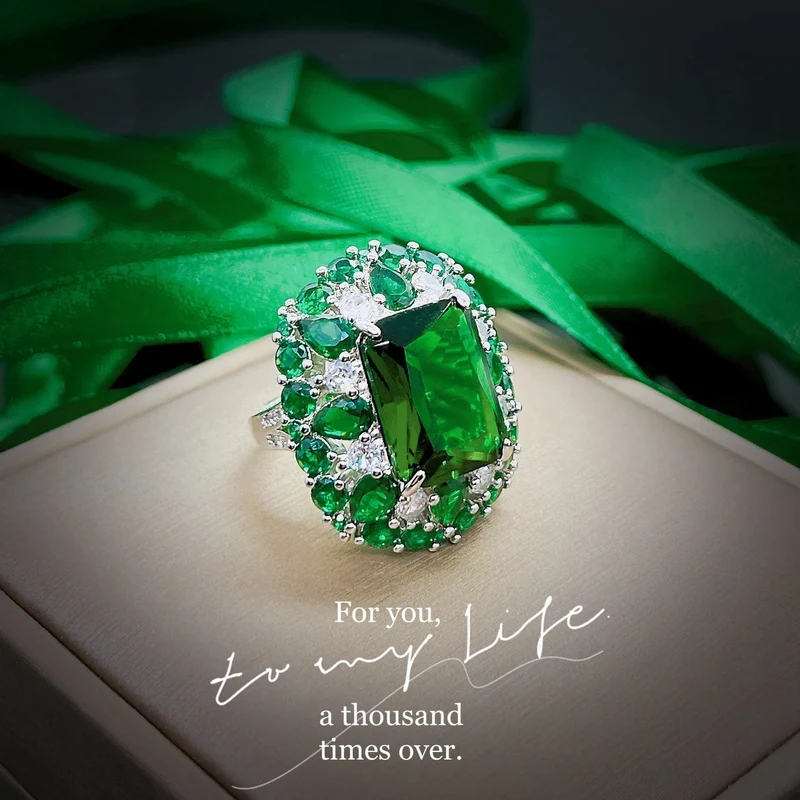Luxus 100% 18 K Weißgold Ringe für Frauen Erstellt Natürliche Smaragd Edelstein Diamant Hochzeit Verlobungsring Edlen Schmuck Gold