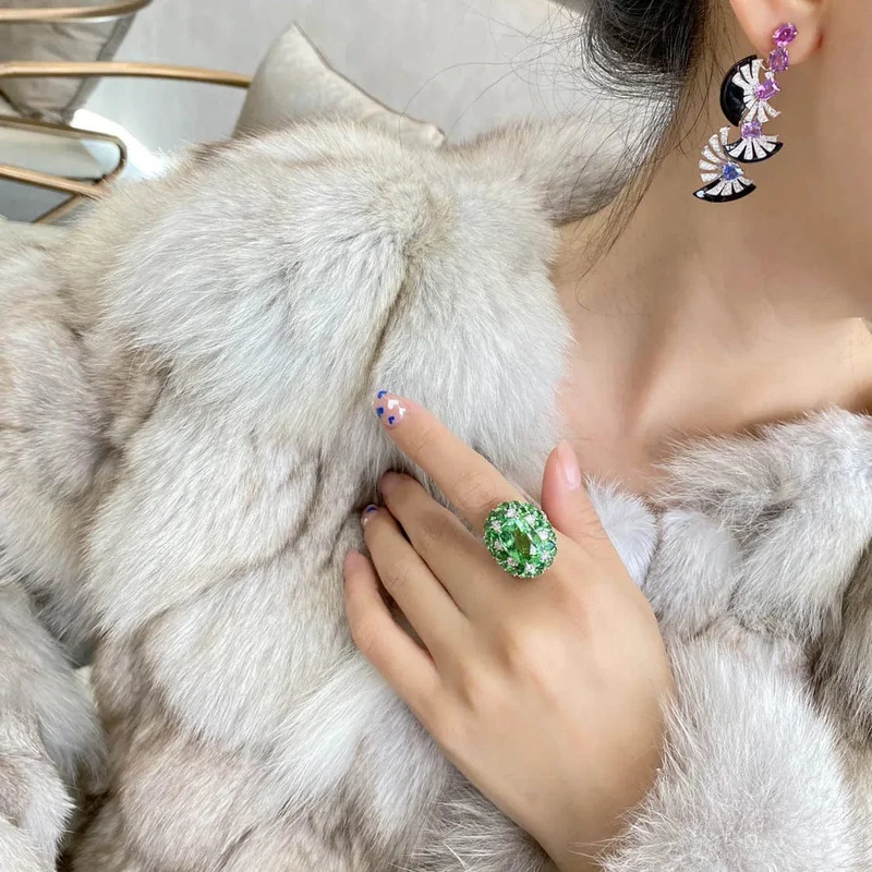 Luxus 100% 18 K Weißgold Ringe für Frauen Erstellt Natürliche Smaragd Edelstein Diamant Hochzeit Verlobungsring Edlen Schmuck Gold