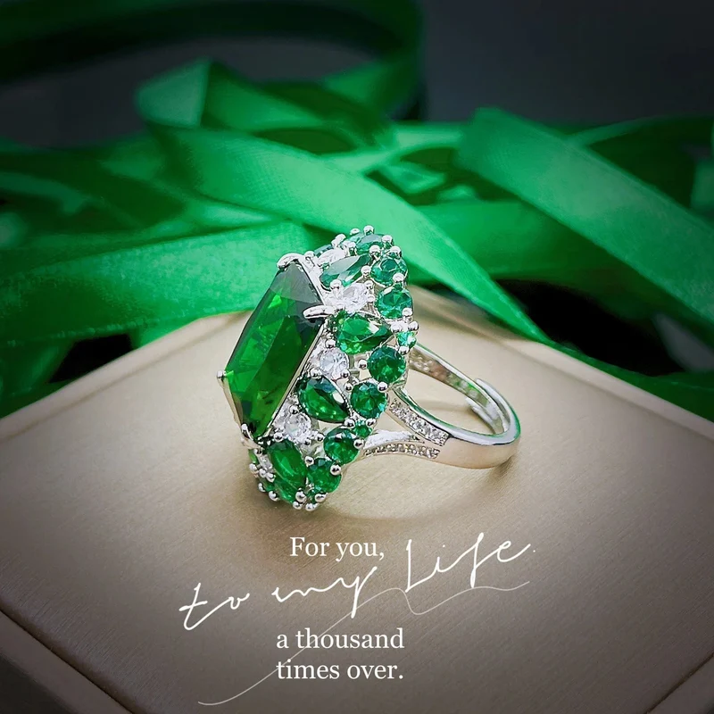Luxus 100% 18 K Weißgold Ringe für Frauen Erstellt Natürliche Smaragd Edelstein Diamant Hochzeit Verlobungsring Edlen Schmuck Gold
