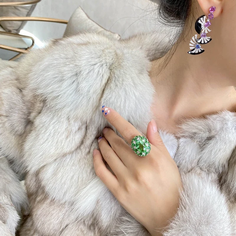 Luxus 100% 18 K Weißgold Ringe für Frauen Erstellt Natürliche Smaragd Edelstein Diamant Hochzeit Verlobungsring Edlen Schmuck Gold