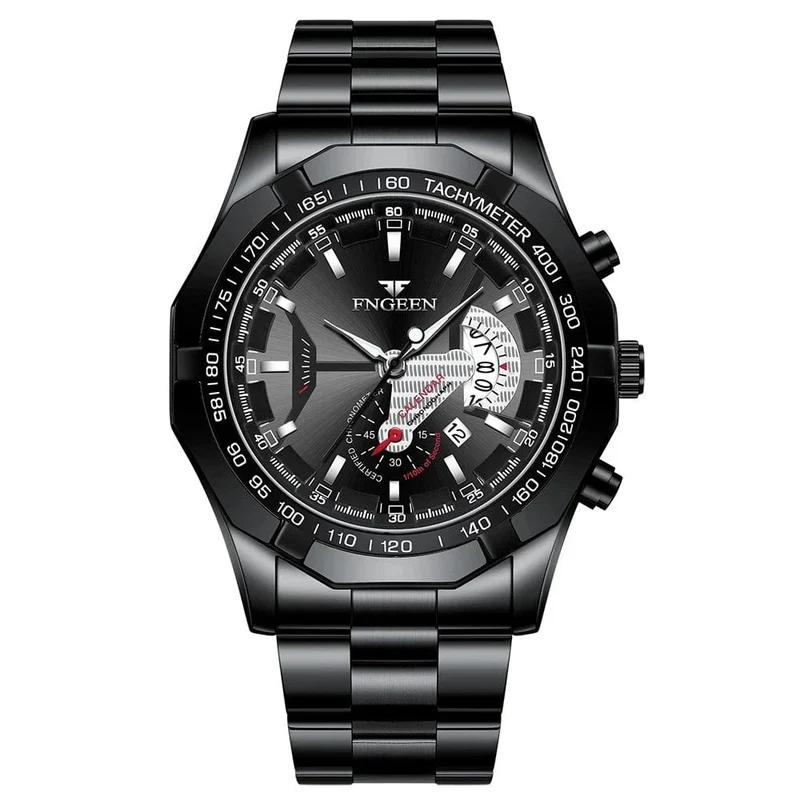 Luxus Herrenuhren Edelstahlband Mode Wasserdicht Quarzuhr Für Mann Kalender Männliche Uhr Reloj Hombre FNGEEN S001