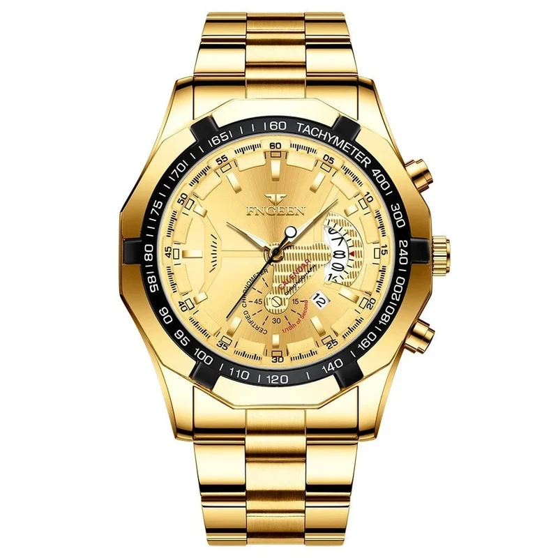 Luxus Herrenuhren Edelstahlband Mode Wasserdicht Quarzuhr Für Mann Kalender Männliche Uhr Reloj Hombre FNGEEN S001