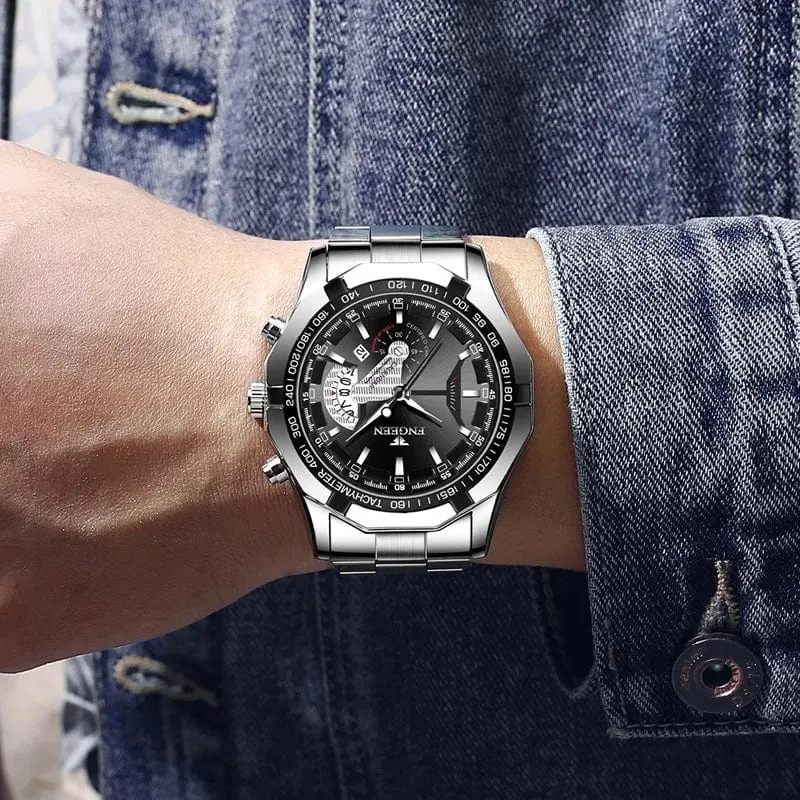 Luxus Herrenuhren Edelstahlband Mode Wasserdicht Quarzuhr Für Mann Kalender Männliche Uhr Reloj Hombre FNGEEN S001