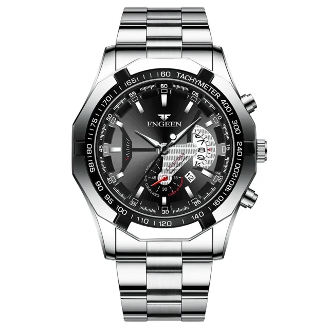 Luxus Herrenuhren Edelstahlband Mode Wasserdicht Quarzuhr Für Mann Kalender Männliche Uhr Reloj Hombre FNGEEN S001
