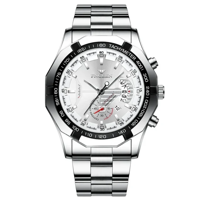 Luxus Herrenuhren Edelstahlband Mode Wasserdicht Quarzuhr Für Mann Kalender Männliche Uhr Reloj Hombre FNGEEN S001