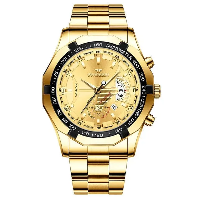 Luxus Herrenuhren Edelstahlband Mode Wasserdicht Quarzuhr Für Mann Kalender Männliche Uhr Reloj Hombre FNGEEN S001