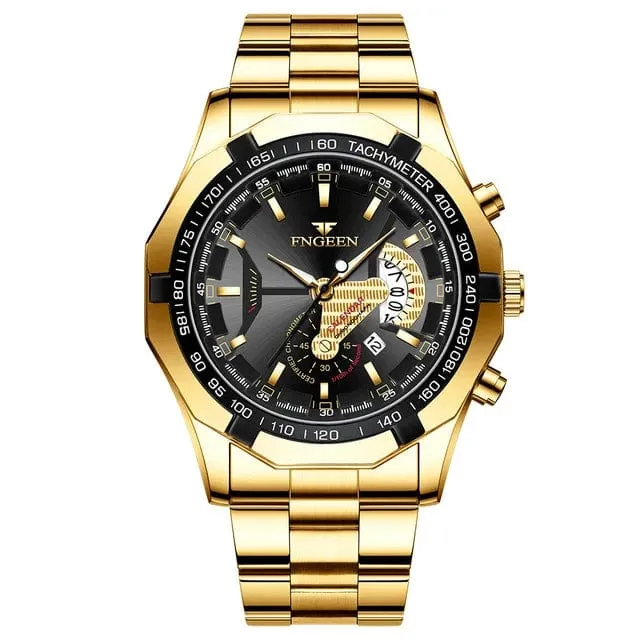 Luxus Herrenuhren Edelstahlband Mode Wasserdicht Quarzuhr Für Mann Kalender Männliche Uhr Reloj Hombre FNGEEN S001