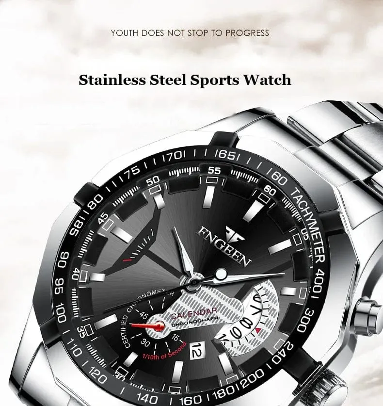 Luxus Herrenuhren Edelstahlband Mode Wasserdicht Quarzuhr Für Mann Kalender Männliche Uhr Reloj Hombre FNGEEN S001