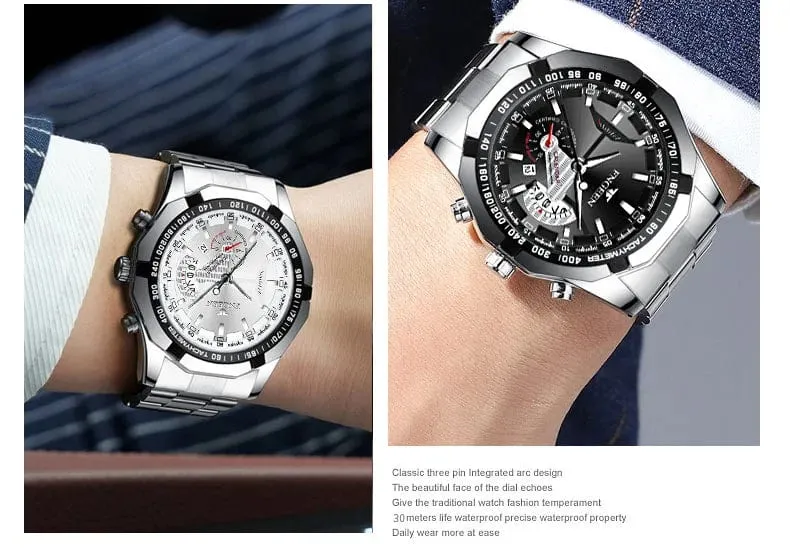 Luxus Herrenuhren Edelstahlband Mode Wasserdicht Quarzuhr Für Mann Kalender Männliche Uhr Reloj Hombre FNGEEN S001