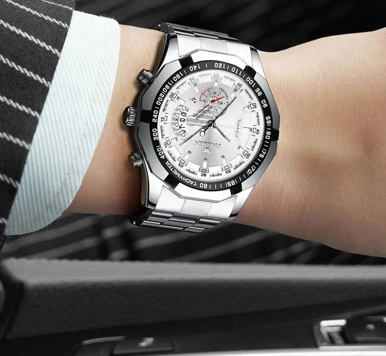 Luxus Herrenuhren Edelstahlband Mode Wasserdicht Quarzuhr Für Mann Kalender Männliche Uhr Reloj Hombre FNGEEN S001