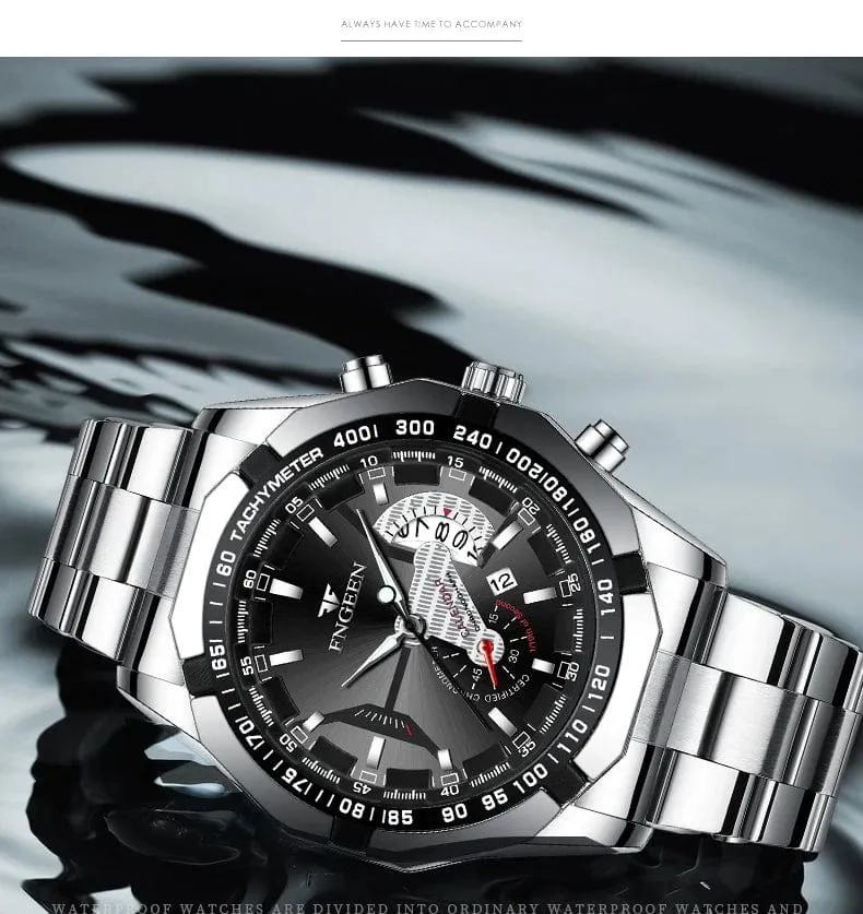 Luxus Herrenuhren Edelstahlband Mode Wasserdicht Quarzuhr Für Mann Kalender Männliche Uhr Reloj Hombre FNGEEN S001