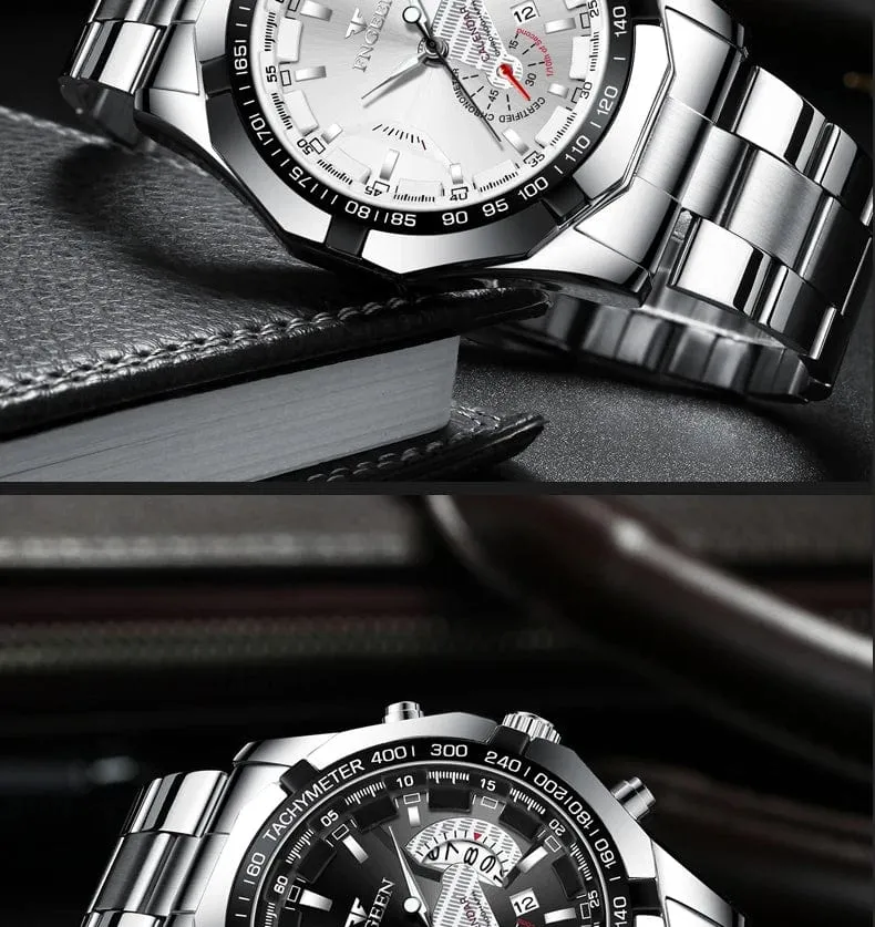 Luxus Herrenuhren Edelstahlband Mode Wasserdicht Quarzuhr Für Mann Kalender Männliche Uhr Reloj Hombre FNGEEN S001