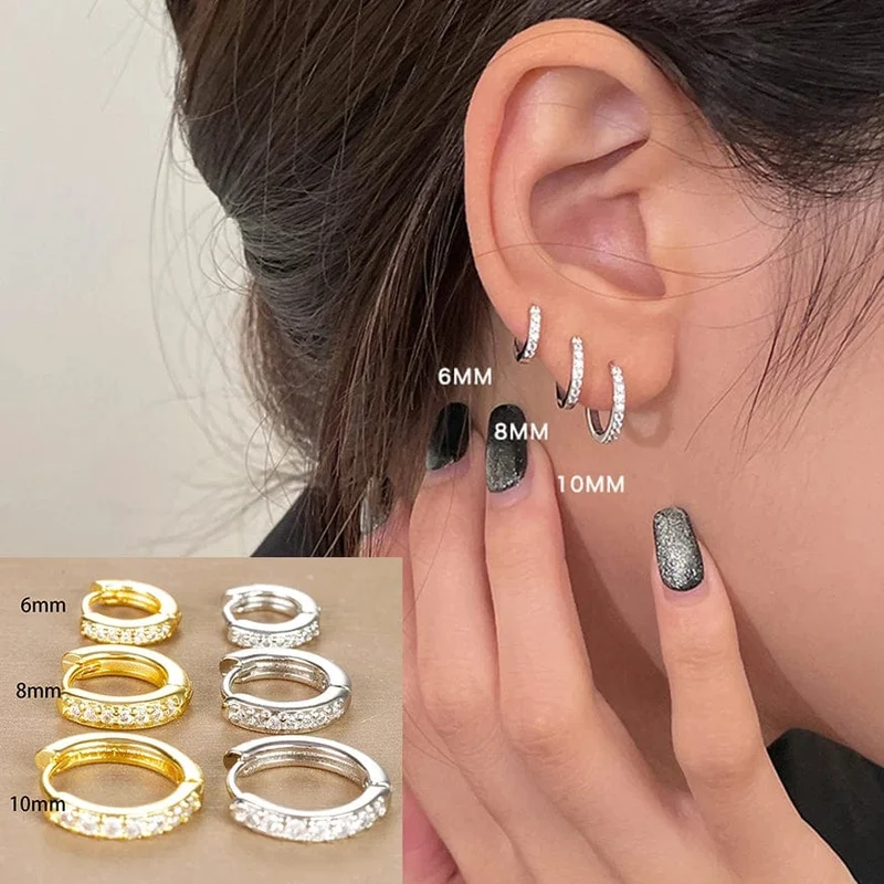 3er-Set schlichte, kleine Creolen aus Edelstahl mit Kristallen, zierlich, goldfarben, für Knorpelpiercings, minimalistischer Schmuck
