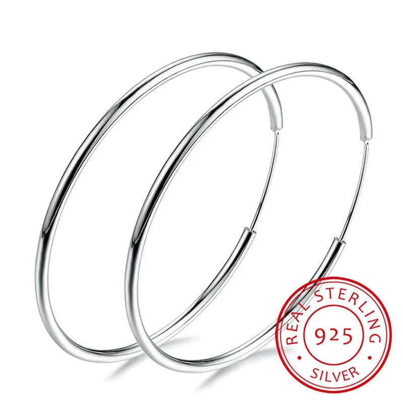 Creolen für Damen, 100 % 925er Sterlingsilber, rund, Kreis, Schleife, Geschenkverpackung, einfache Creolen aus Silber, Piercing