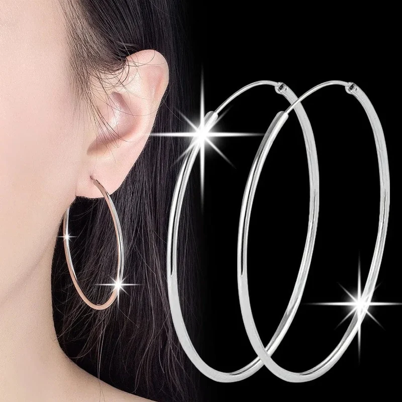 3/4/5/6CM Runde Hoop Ohrringe 925 Sterling Silber Für Frauen Party Luxus Schmuck Zubehör 2024 Trend Argent 925 Schmuck