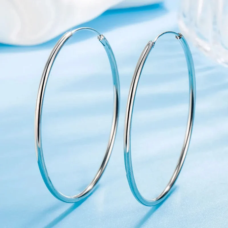 3/4/5/6CM Runde Hoop Ohrringe 925 Sterling Silber Für Frauen Party Luxus Schmuck Zubehör 2024 Trend Argent 925 Schmuck