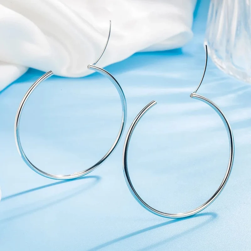 3/4/5/6CM Runde Hoop Ohrringe 925 Sterling Silber Für Frauen Party Luxus Schmuck Zubehör 2024 Trend Argent 925 Schmuck
