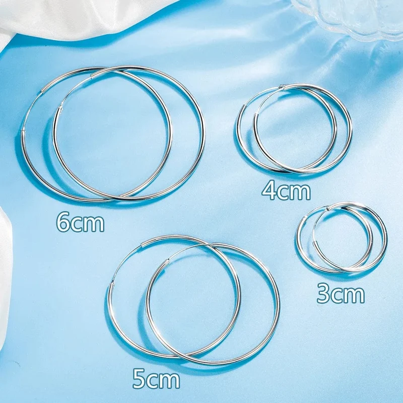 3/4/5/6CM Runde Hoop Ohrringe 925 Sterling Silber Für Frauen Party Luxus Schmuck Zubehör 2024 Trend Argent 925 Schmuck