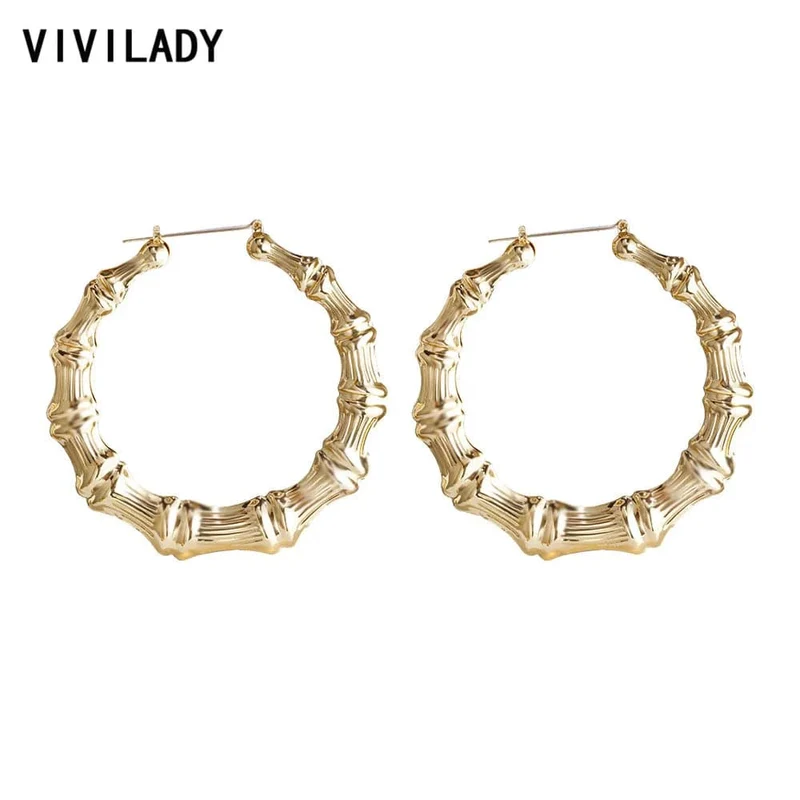 VIVILADY Heißer Größere Bambus Hoop Ohrringe Frauen Basketball Wives Sommer Frühling Herbst Mode Schmuck Mädchen Bijoux Zubehör Geschenke