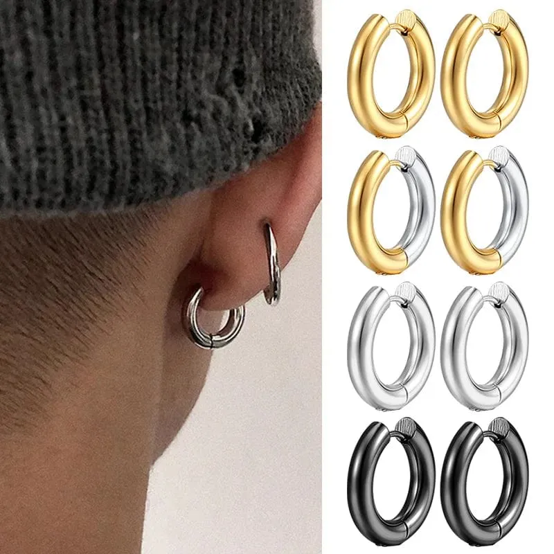 Edelstahl Creolen Für Männer Frauen Einfache Hip Hop Rock Gold Farbe Piercing Punk Chic Schmuck Koreanische Klobige Ohrringe