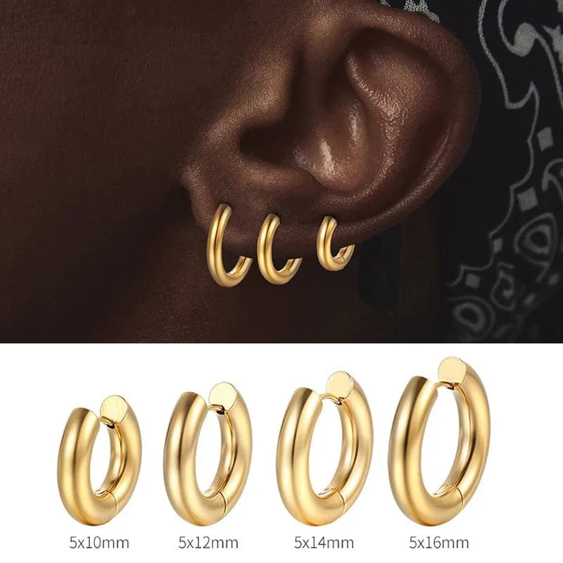 Edelstahl Creolen Für Männer Frauen Einfache Hip Hop Rock Gold Farbe Piercing Punk Chic Schmuck Koreanische Klobige Ohrringe