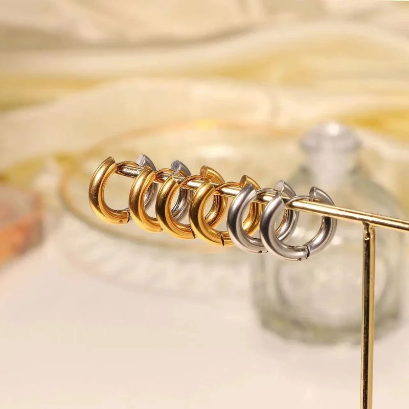 Edelstahl Creolen Für Männer Frauen Einfache Hip Hop Rock Gold Farbe Piercing Punk Chic Schmuck Koreanische Klobige Ohrringe