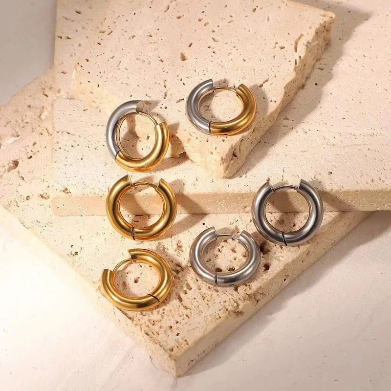 Edelstahl Creolen Für Männer Frauen Einfache Hip Hop Rock Gold Farbe Piercing Punk Chic Schmuck Koreanische Klobige Ohrringe