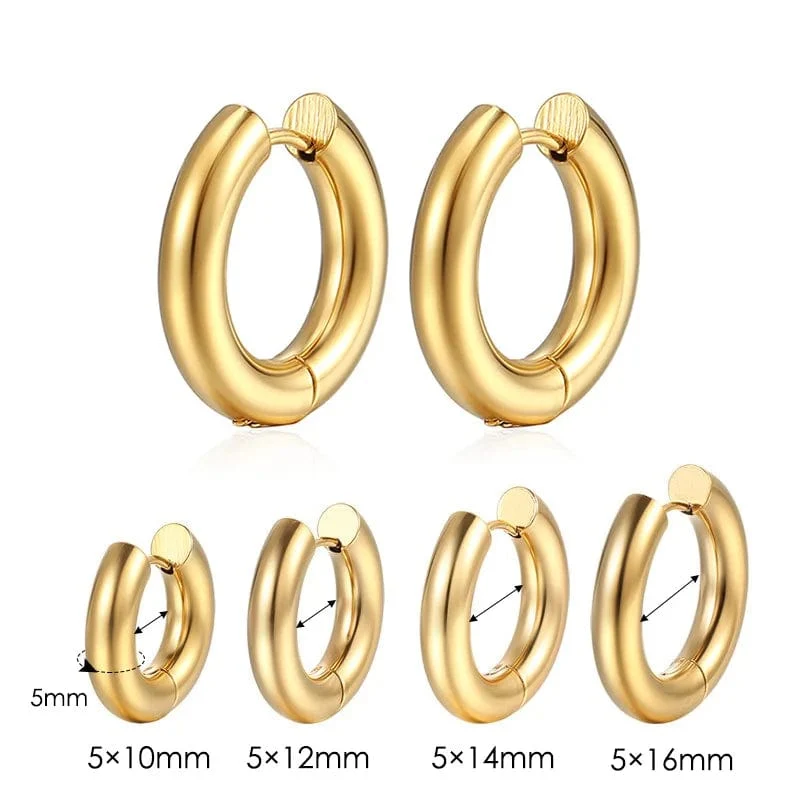 Edelstahl Creolen Für Männer Frauen Einfache Hip Hop Rock Gold Farbe Piercing Punk Chic Schmuck Koreanische Klobige Ohrringe