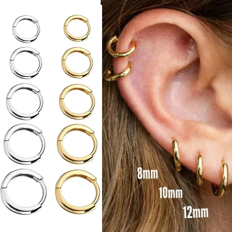 2 Teil/satz Edelstahl Kleine Creolen für Frauen Männer Gold Farbe Schwarz Kreis Dicken Ohr Ring Huggie Ohrringe Hoop Piercing