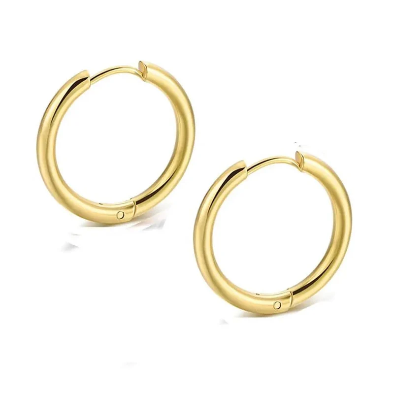 2 Teil/satz Edelstahl Kleine Creolen für Frauen Männer Gold Farbe Schwarz Kreis Dicken Ohr Ring Huggie Ohrringe Hoop Piercing