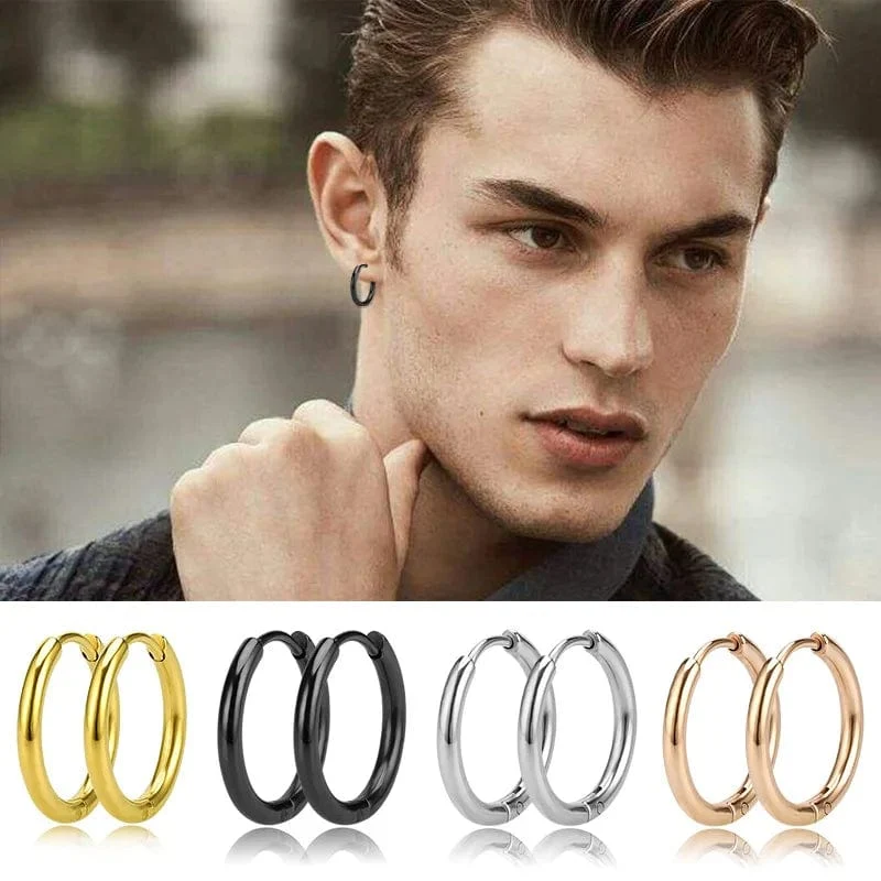 2 Teil/satz Edelstahl Kleine Creolen für Frauen Männer Gold Farbe Schwarz Kreis Dicken Ohr Ring Huggie Ohrringe Hoop Piercing