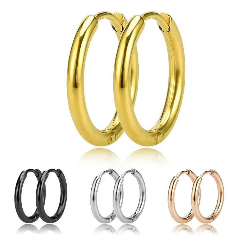 2 Teil/satz Edelstahl Kleine Creolen für Frauen Männer Gold Farbe Schwarz Kreis Dicken Ohr Ring Huggie Ohrringe Hoop Piercing