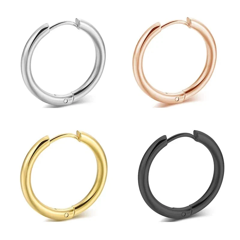 2 Teil/satz Edelstahl Kleine Creolen für Frauen Männer Gold Farbe Schwarz Kreis Dicken Ohr Ring Huggie Ohrringe Hoop Piercing