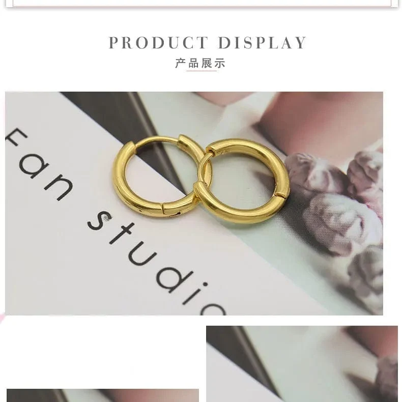 2 Teil/satz Edelstahl Kleine Creolen für Frauen Männer Gold Farbe Schwarz Kreis Dicken Ohr Ring Huggie Ohrringe Hoop Piercing