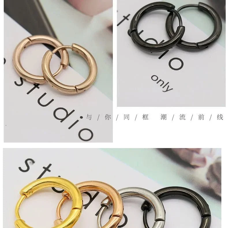 2 Teil/satz Edelstahl Kleine Creolen für Frauen Männer Gold Farbe Schwarz Kreis Dicken Ohr Ring Huggie Ohrringe Hoop Piercing