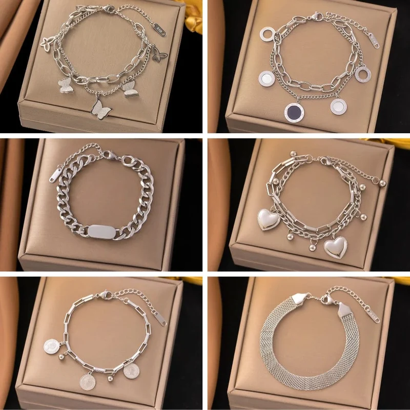 Edelstahl Stahl Farbe frauen Armband Liebe Herz Charme Hand Kette Mode Trendy Armreif Partei Schmuck Geschenke Neue Großhandel
