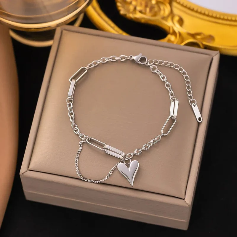 Edelstahl Stahl Farbe frauen Armband Liebe Herz Charme Hand Kette Mode Trendy Armreif Partei Schmuck Geschenke Neue Großhandel