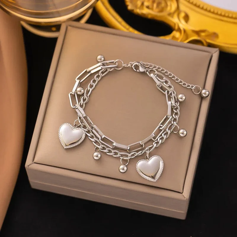 Edelstahl Stahl Farbe frauen Armband Liebe Herz Charme Hand Kette Mode Trendy Armreif Partei Schmuck Geschenke Neue Großhandel