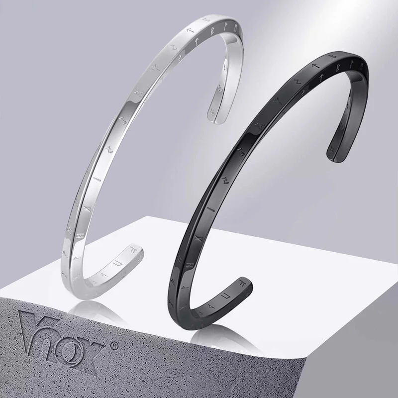 Vnox Retro Nordic Vikings Manschettenarmreif Armbänder für Männer, Edelstahl Mobius Nordische Mythologie Runen Amulett Schmuck Papa Geschenk