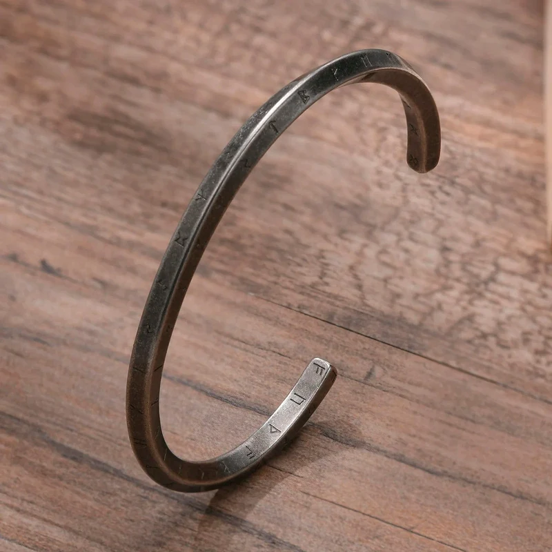 Vnox Retro Nordic Vikings Manschettenarmreif Armbänder für Männer, Edelstahl Mobius Nordische Mythologie Runen Amulett Schmuck Papa Geschenk