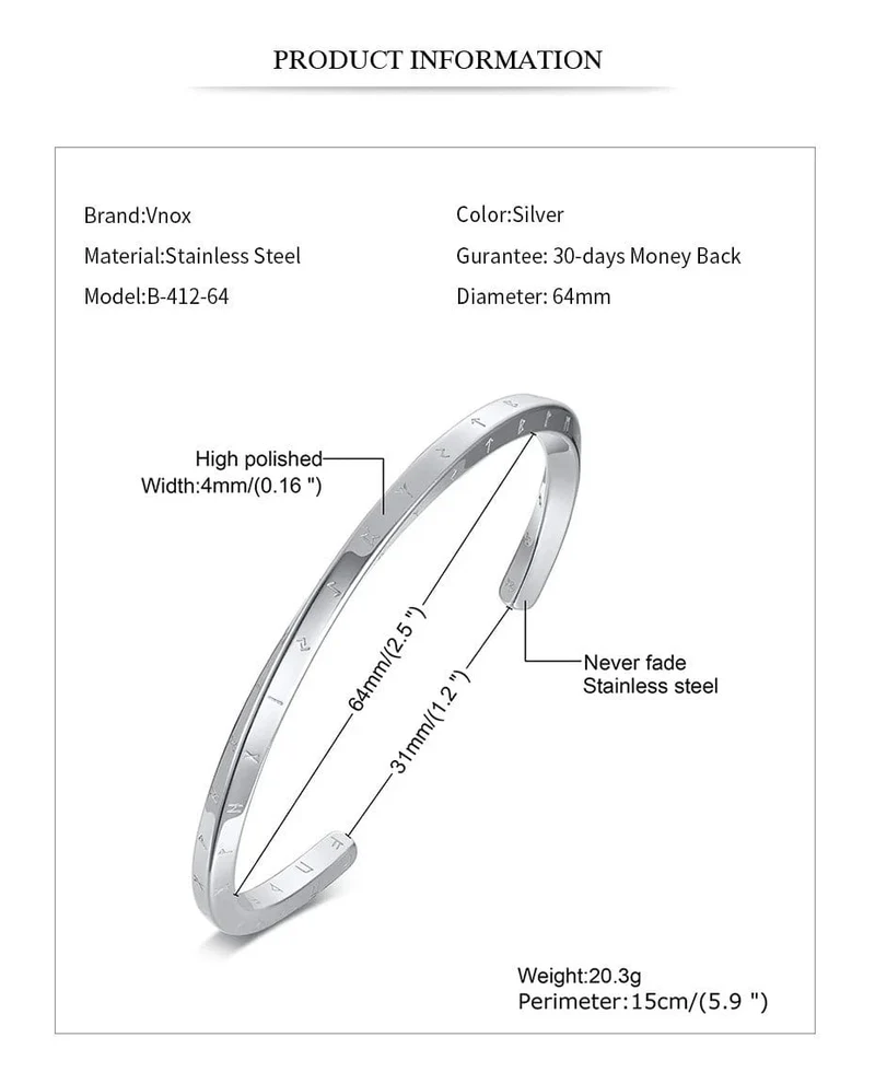 Vnox Retro Nordic Vikings Manschettenarmreif Armbänder für Männer, Edelstahl Mobius Nordische Mythologie Runen Amulett Schmuck Papa Geschenk