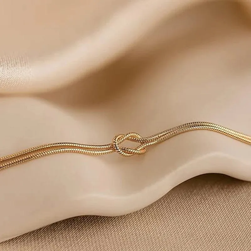 Liebesknoten-Paararmbänder, 14 Karat echt vergoldete Edelstahlarmbänder für Frauen, verstellbare Geschenke für Paare, zierliche Mode