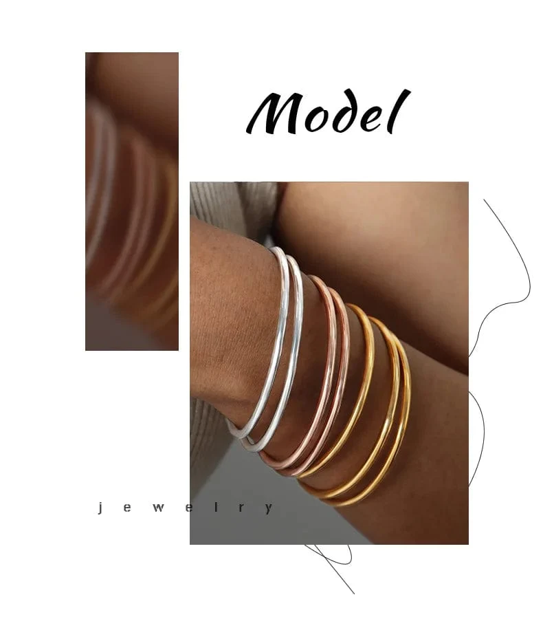 Farbechter Armreif aus Edelstahl für Frauen, nicht verblassend, rund, minimalistisch, Damen-Armbänder, Luxusschmuck für Frauen