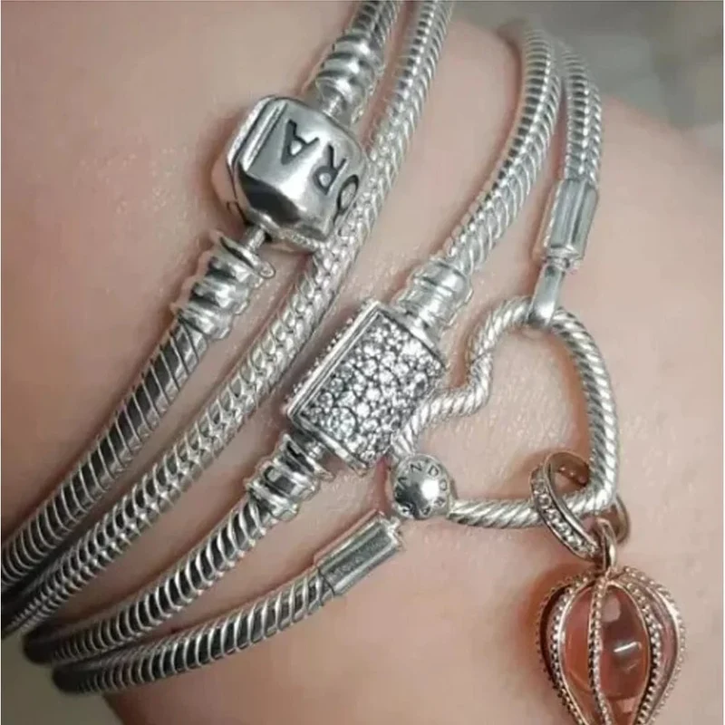 Passend für Original Pandora 925 Sterling Silber Moments Schlangenkettenarmband 4 Farben Roségold Silber für Frauen Luxus Schmuck Geschenk