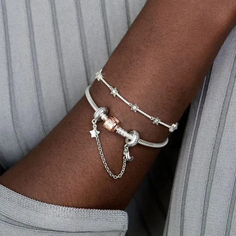 Passend für Original Pandora 925 Sterling Silber Moments Schlangenkettenarmband 4 Farben Roségold Silber für Frauen Luxus Schmuck Geschenk