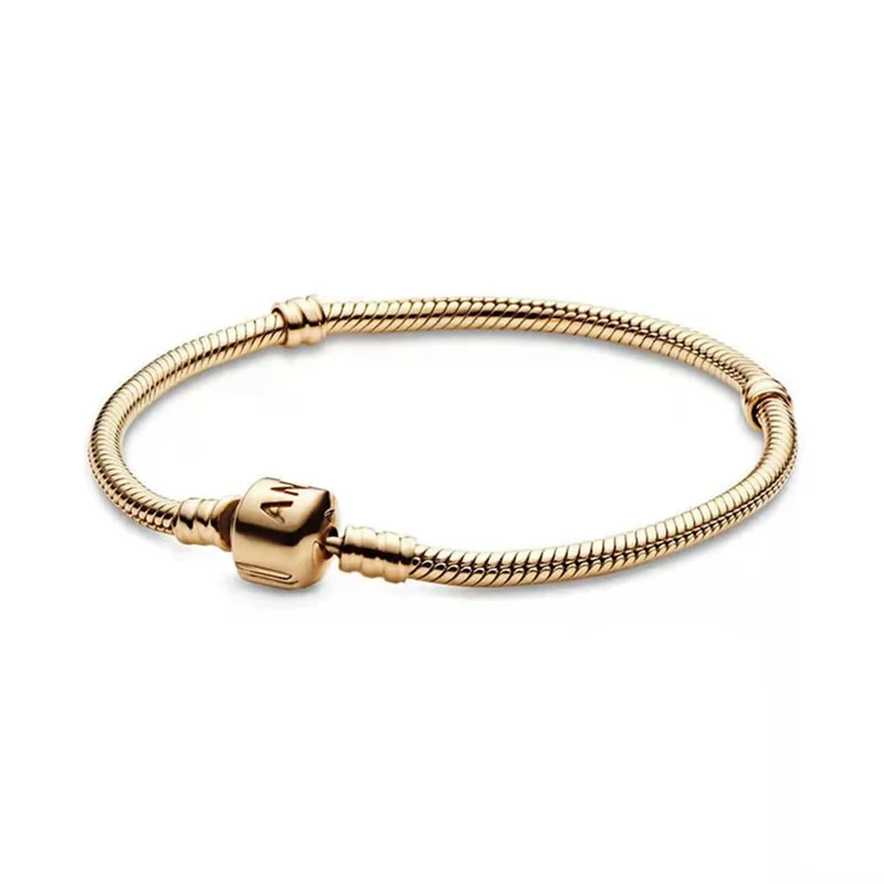 Passend für Original Pandora 925 Sterling Silber Moments Schlangenkettenarmband 4 Farben Roségold Silber für Frauen Luxus Schmuck Geschenk