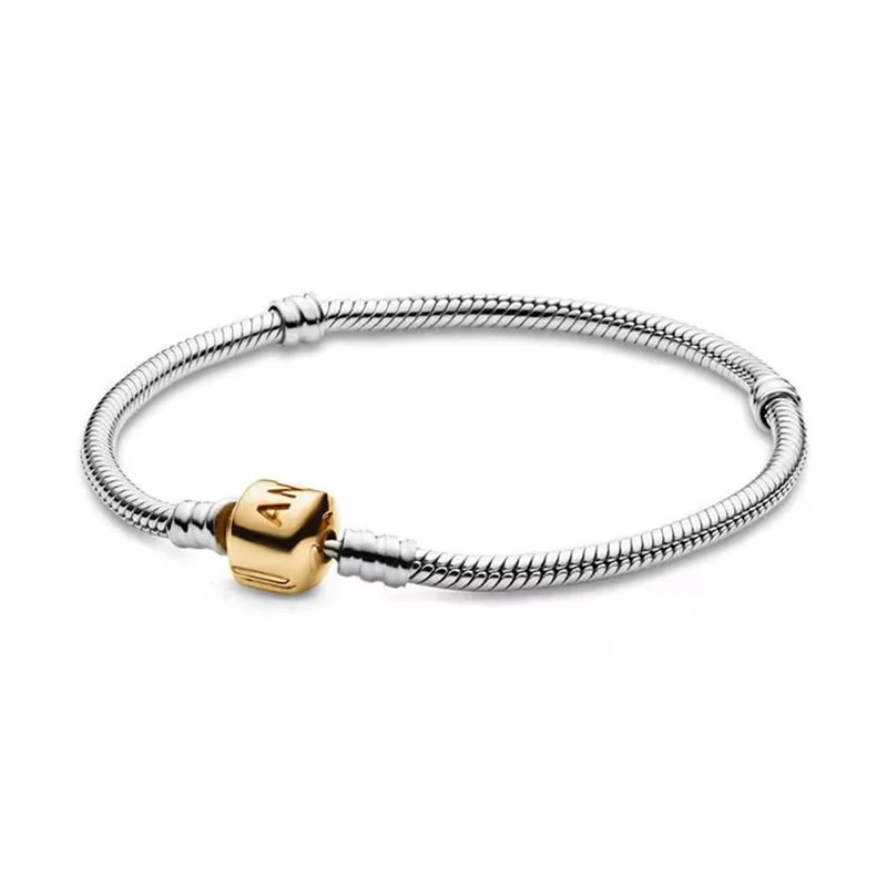 Passend für Original Pandora 925 Sterling Silber Moments Schlangenkettenarmband 4 Farben Roségold Silber für Frauen Luxus Schmuck Geschenk